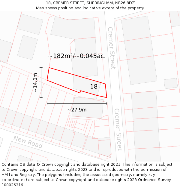 18, CREMER STREET, SHERINGHAM, NR26 8DZ: Plot and title map