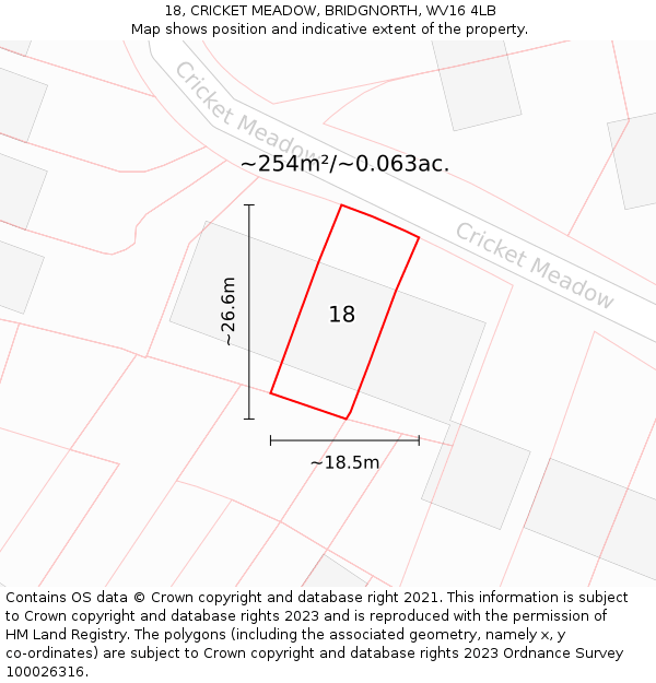 18, CRICKET MEADOW, BRIDGNORTH, WV16 4LB: Plot and title map