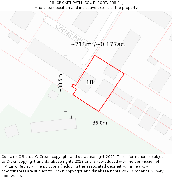 18, CRICKET PATH, SOUTHPORT, PR8 2HJ: Plot and title map