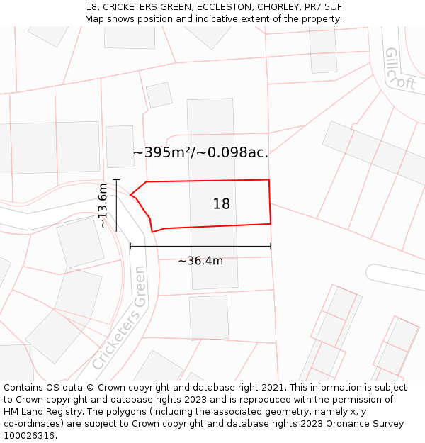 18, CRICKETERS GREEN, ECCLESTON, CHORLEY, PR7 5UF: Plot and title map