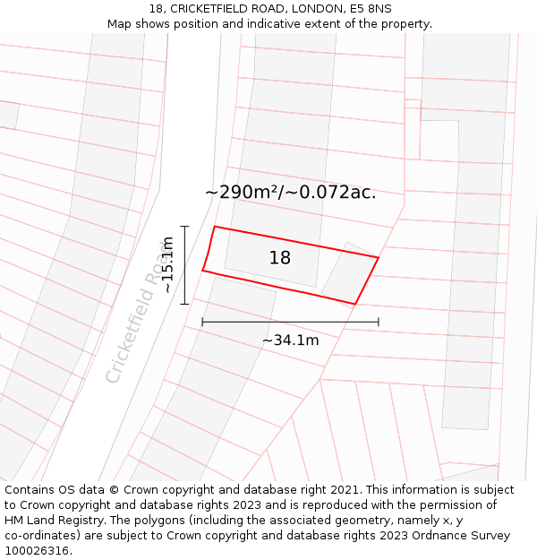 18, CRICKETFIELD ROAD, LONDON, E5 8NS: Plot and title map