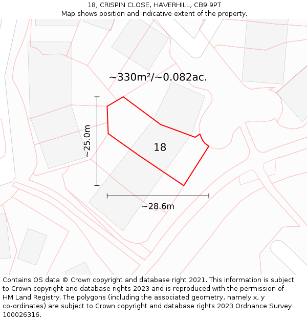 18, CRISPIN CLOSE, HAVERHILL, CB9 9PT: Plot and title map