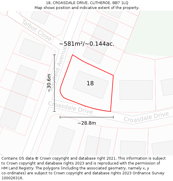 18, CROASDALE DRIVE, CLITHEROE, BB7 1LQ: Plot and title map