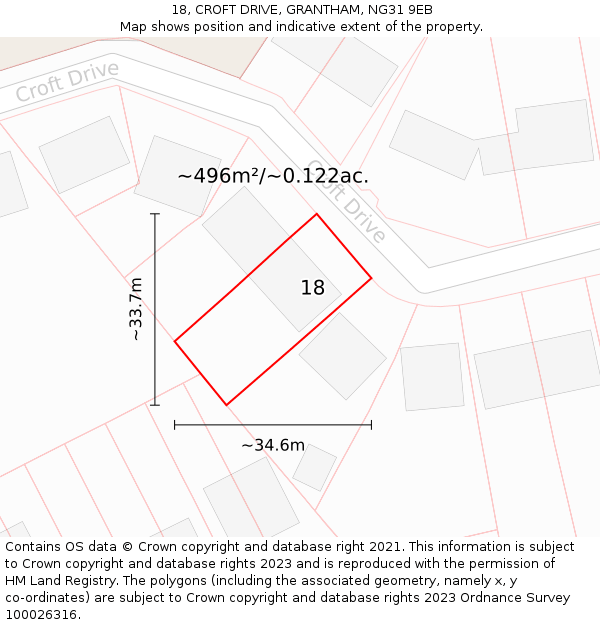 18, CROFT DRIVE, GRANTHAM, NG31 9EB: Plot and title map