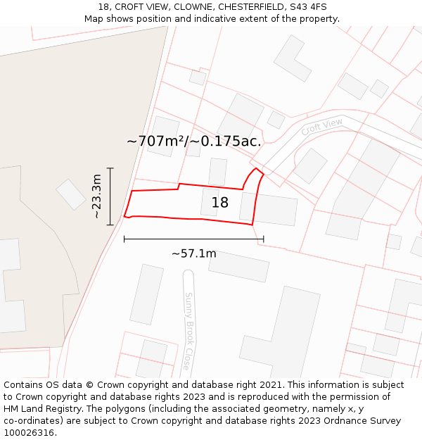 18, CROFT VIEW, CLOWNE, CHESTERFIELD, S43 4FS: Plot and title map