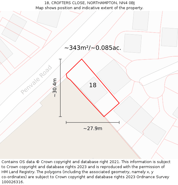 18, CROFTERS CLOSE, NORTHAMPTON, NN4 0BJ: Plot and title map