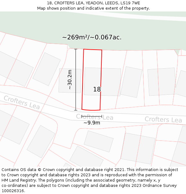 18, CROFTERS LEA, YEADON, LEEDS, LS19 7WE: Plot and title map