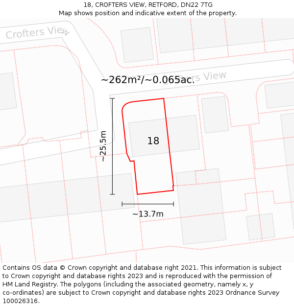 18, CROFTERS VIEW, RETFORD, DN22 7TG: Plot and title map