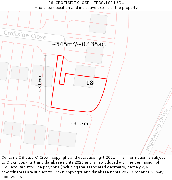 18, CROFTSIDE CLOSE, LEEDS, LS14 6DU: Plot and title map