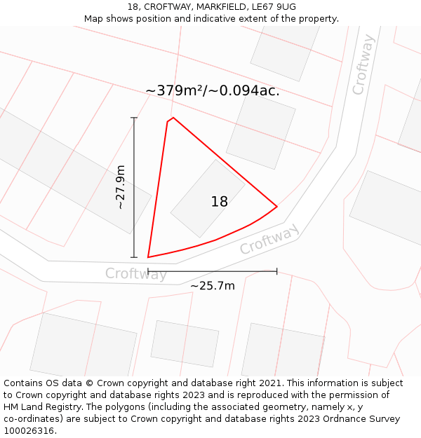 18, CROFTWAY, MARKFIELD, LE67 9UG: Plot and title map