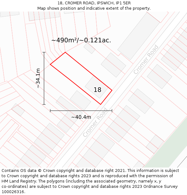 18, CROMER ROAD, IPSWICH, IP1 5ER: Plot and title map