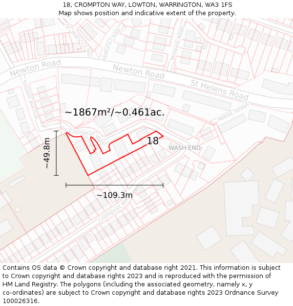 18, CROMPTON WAY, LOWTON, WARRINGTON, WA3 1FS: Plot and title map