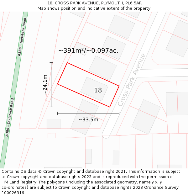 18, CROSS PARK AVENUE, PLYMOUTH, PL6 5AR: Plot and title map