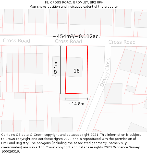 18, CROSS ROAD, BROMLEY, BR2 8PH: Plot and title map