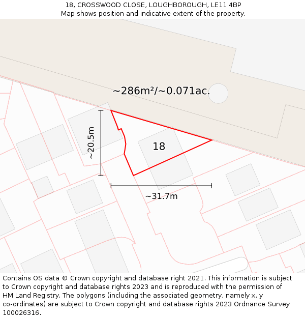 18, CROSSWOOD CLOSE, LOUGHBOROUGH, LE11 4BP: Plot and title map