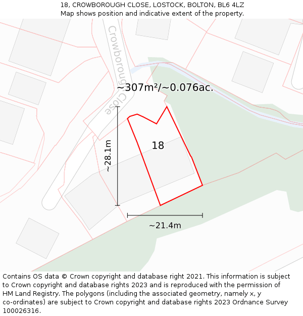 18, CROWBOROUGH CLOSE, LOSTOCK, BOLTON, BL6 4LZ: Plot and title map