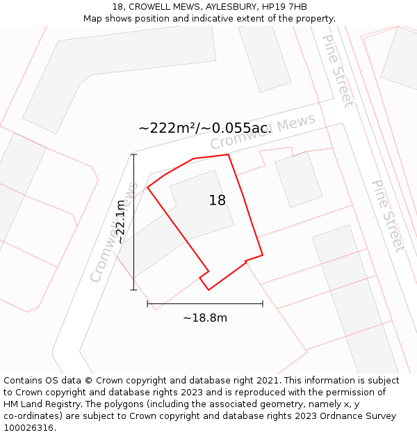18, CROWELL MEWS, AYLESBURY, HP19 7HB: Plot and title map