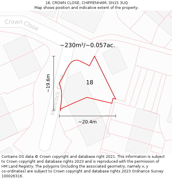 18, CROWN CLOSE, CHIPPENHAM, SN15 3UQ: Plot and title map