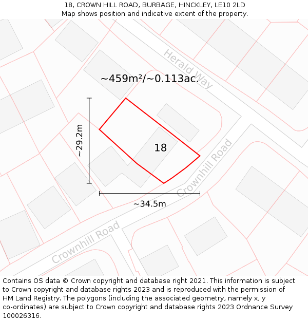 18, CROWN HILL ROAD, BURBAGE, HINCKLEY, LE10 2LD: Plot and title map