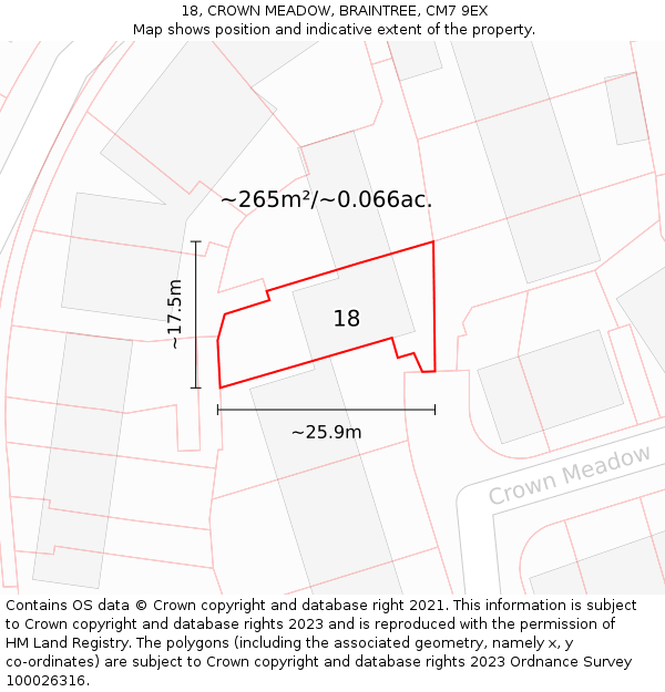 18, CROWN MEADOW, BRAINTREE, CM7 9EX: Plot and title map