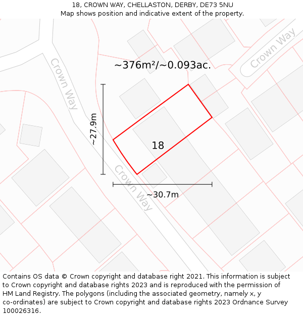 18, CROWN WAY, CHELLASTON, DERBY, DE73 5NU: Plot and title map