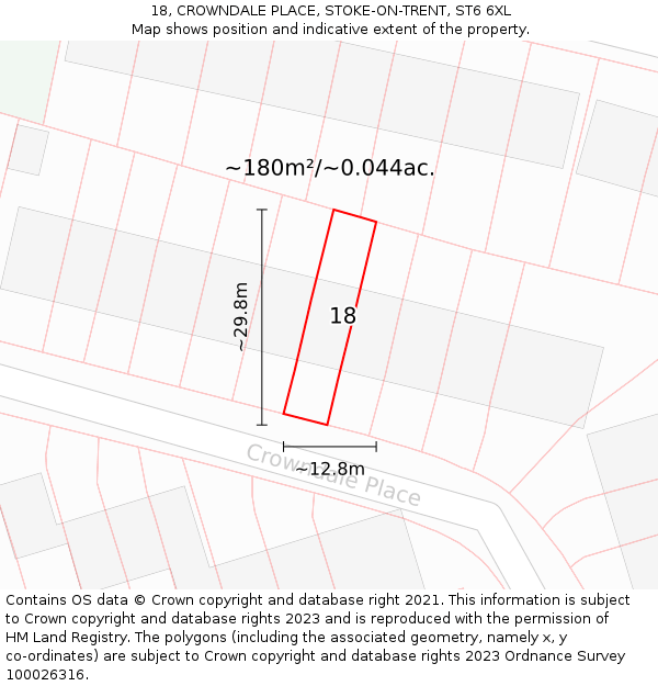 18, CROWNDALE PLACE, STOKE-ON-TRENT, ST6 6XL: Plot and title map