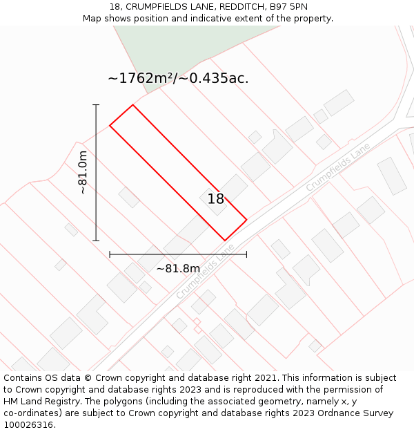 18, CRUMPFIELDS LANE, REDDITCH, B97 5PN: Plot and title map