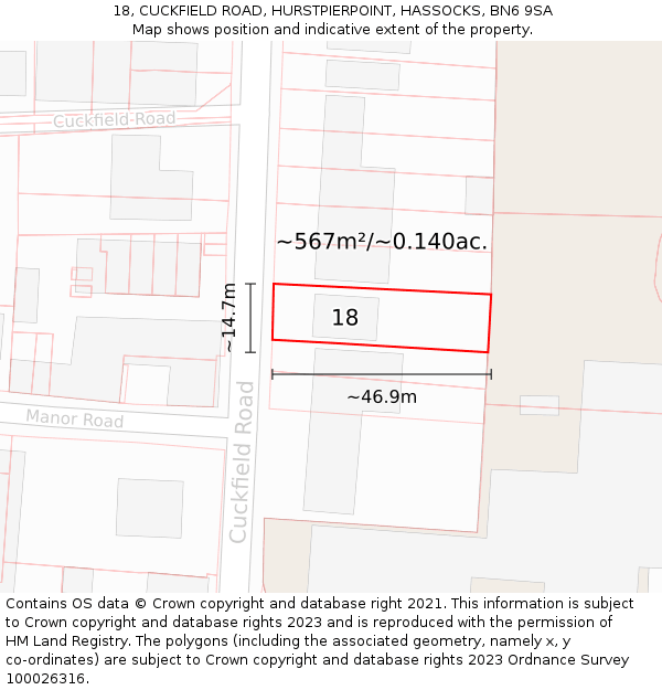 18, CUCKFIELD ROAD, HURSTPIERPOINT, HASSOCKS, BN6 9SA: Plot and title map