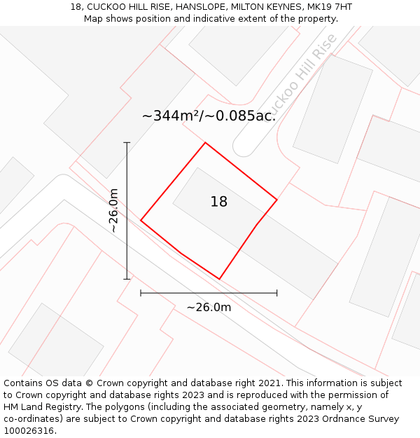 18, CUCKOO HILL RISE, HANSLOPE, MILTON KEYNES, MK19 7HT: Plot and title map