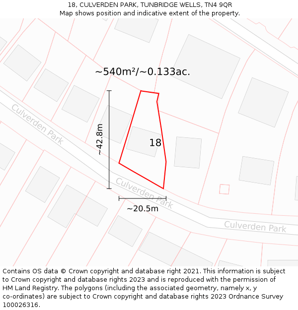 18, CULVERDEN PARK, TUNBRIDGE WELLS, TN4 9QR: Plot and title map