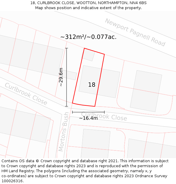 18, CURLBROOK CLOSE, WOOTTON, NORTHAMPTON, NN4 6BS: Plot and title map