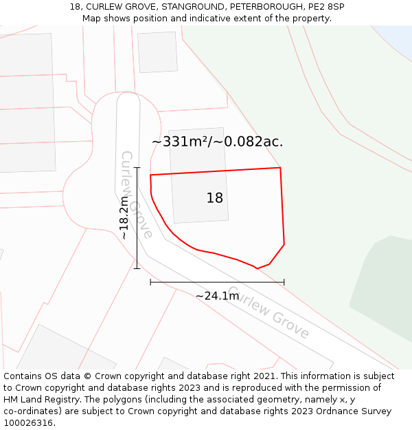 18, CURLEW GROVE, STANGROUND, PETERBOROUGH, PE2 8SP: Plot and title map