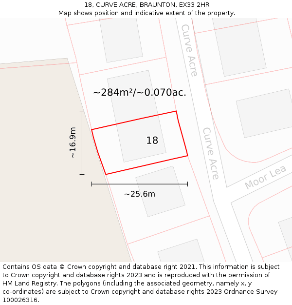 18, CURVE ACRE, BRAUNTON, EX33 2HR: Plot and title map