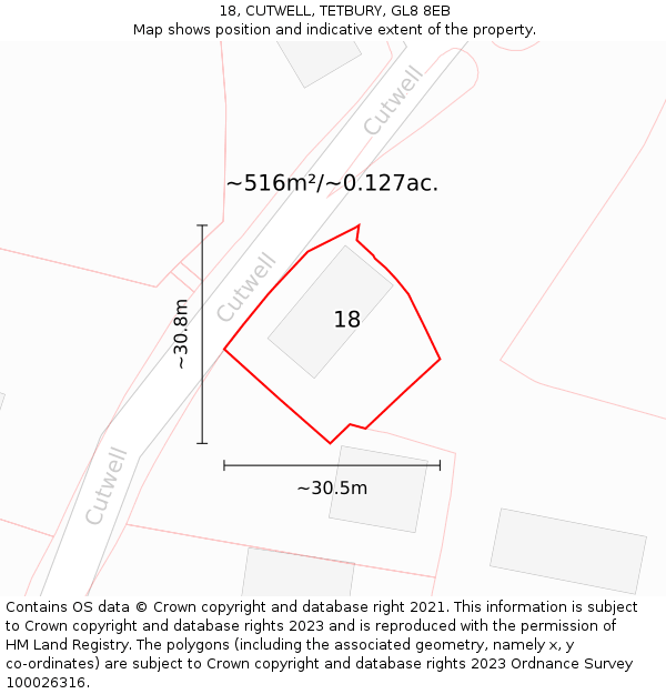 18, CUTWELL, TETBURY, GL8 8EB: Plot and title map