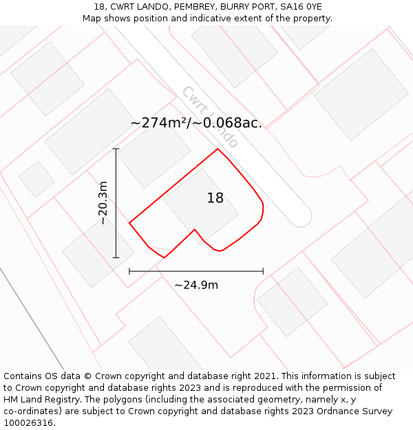 18, CWRT LANDO, PEMBREY, BURRY PORT, SA16 0YE: Plot and title map