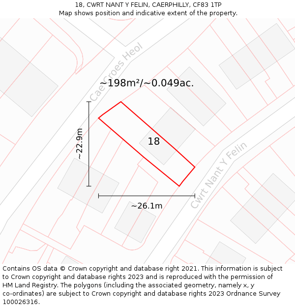 18, CWRT NANT Y FELIN, CAERPHILLY, CF83 1TP: Plot and title map