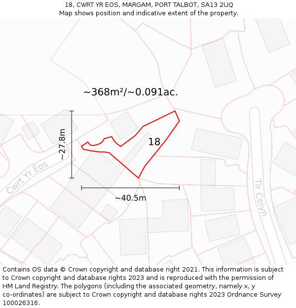 18, CWRT YR EOS, MARGAM, PORT TALBOT, SA13 2UQ: Plot and title map