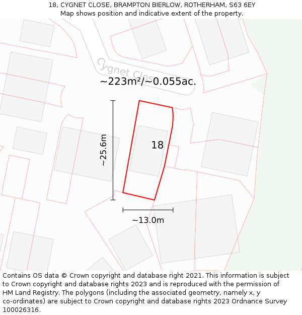 18, CYGNET CLOSE, BRAMPTON BIERLOW, ROTHERHAM, S63 6EY: Plot and title map