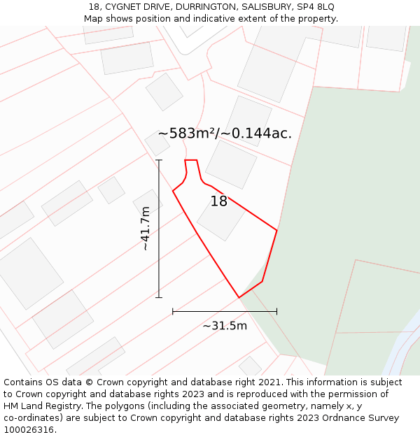 18, CYGNET DRIVE, DURRINGTON, SALISBURY, SP4 8LQ: Plot and title map