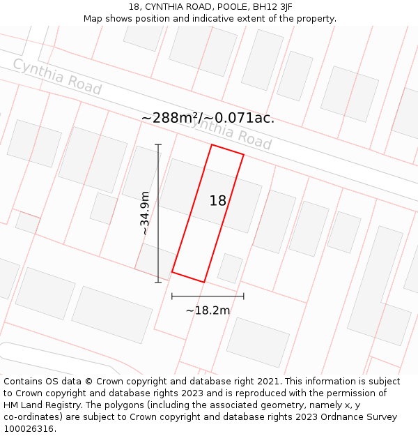 18, CYNTHIA ROAD, POOLE, BH12 3JF: Plot and title map
