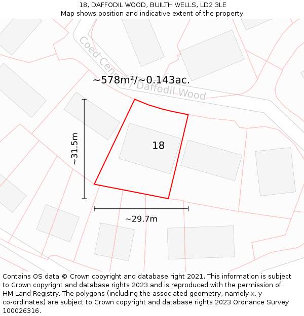 18, DAFFODIL WOOD, BUILTH WELLS, LD2 3LE: Plot and title map