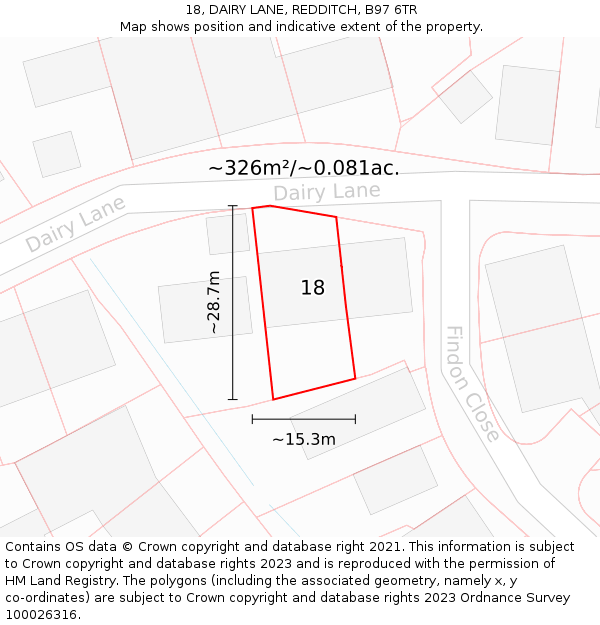 18, DAIRY LANE, REDDITCH, B97 6TR: Plot and title map