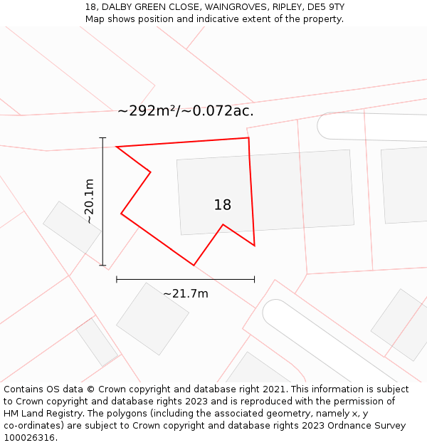 18, DALBY GREEN CLOSE, WAINGROVES, RIPLEY, DE5 9TY: Plot and title map