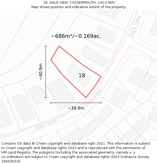 18, DALE VIEW, COCKERMOUTH, CA13 9EN: Plot and title map