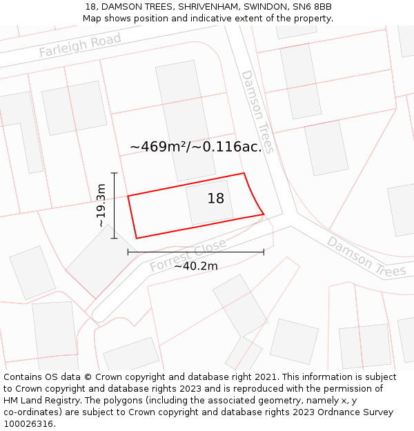 18, DAMSON TREES, SHRIVENHAM, SWINDON, SN6 8BB: Plot and title map