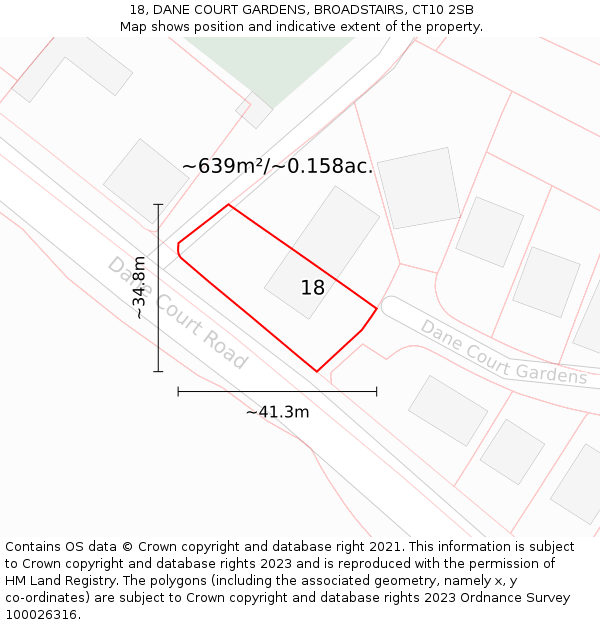 18, DANE COURT GARDENS, BROADSTAIRS, CT10 2SB: Plot and title map
