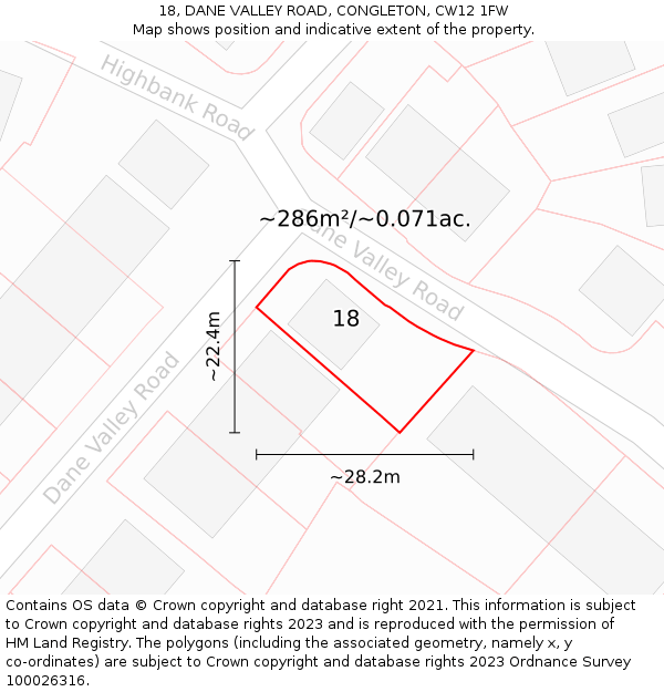 18, DANE VALLEY ROAD, CONGLETON, CW12 1FW: Plot and title map