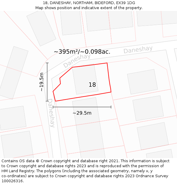 18, DANESHAY, NORTHAM, BIDEFORD, EX39 1DG: Plot and title map