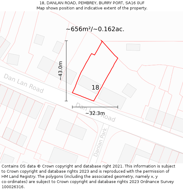 18, DANLAN ROAD, PEMBREY, BURRY PORT, SA16 0UF: Plot and title map