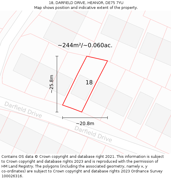 18, DARFIELD DRIVE, HEANOR, DE75 7YU: Plot and title map